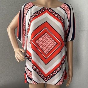 Chico’s Traveler L/XL Geometric Orange and Black Women's Top